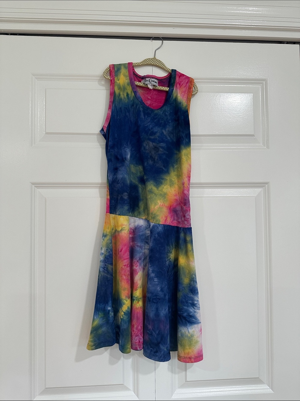 Girls' Sleeveless Tie-Dye Dress in Blue, Pink & Yellow